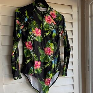 Tropical Floral Long Sleeve Swimsuit